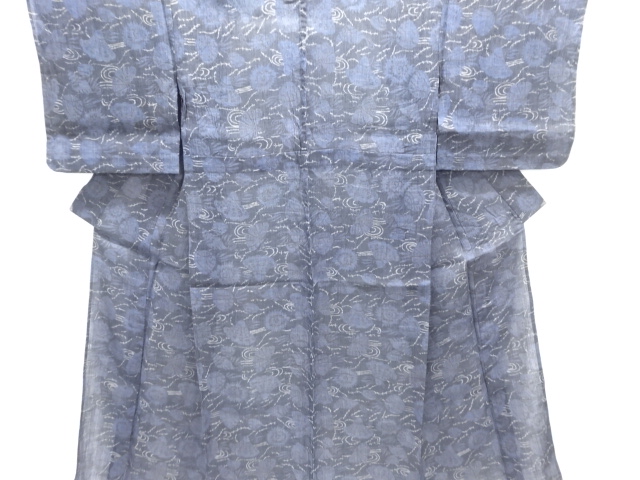 JAPANESE KIMONO / ANTIQUE AUTHENTIC OJIYA CHIJIMI FLORAL PATTERN WOVEN